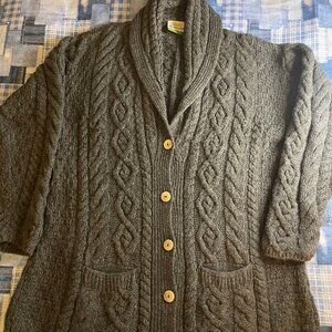 Shannon Merino Wool Cable Knit Cardigan 1X – Dark Grey, Wooden Buttons